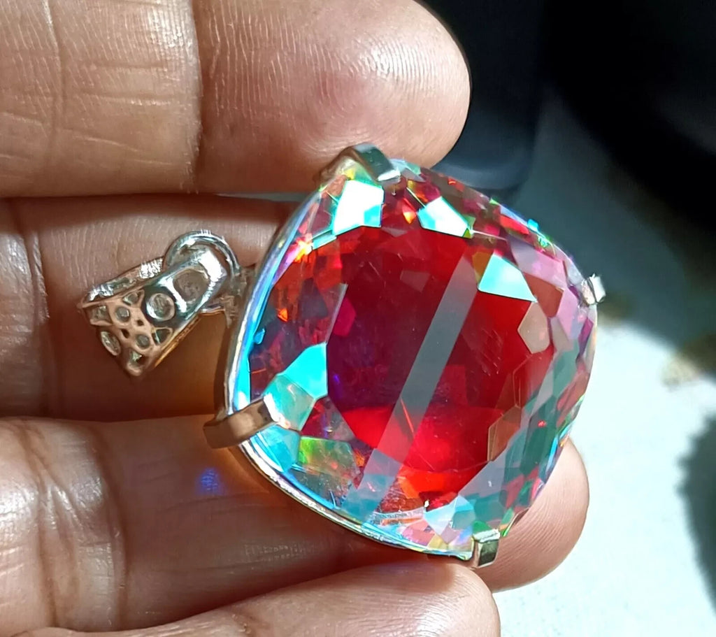 86.29 Ct Natural Hand-Made Mystic 925 Solid Silver Rainbow Color Loose Pendant