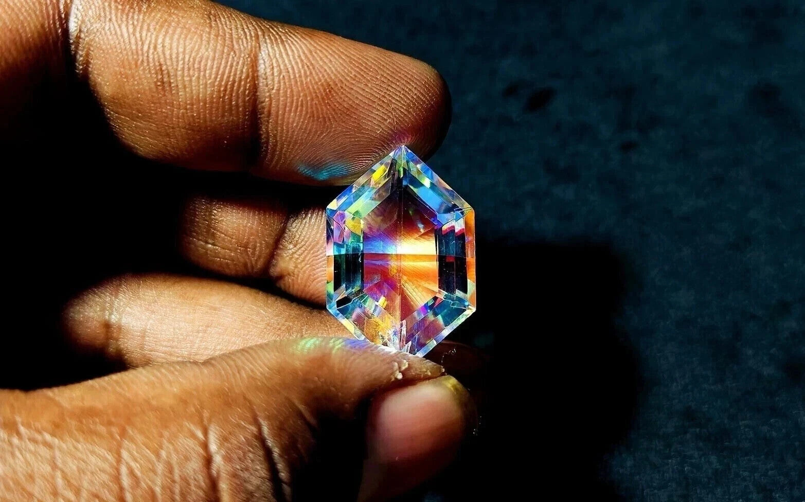 AAA+Natural Certified 55 Ct +Fancy Cut Nice Rainbow Mystic Quartz Loose Gemstone