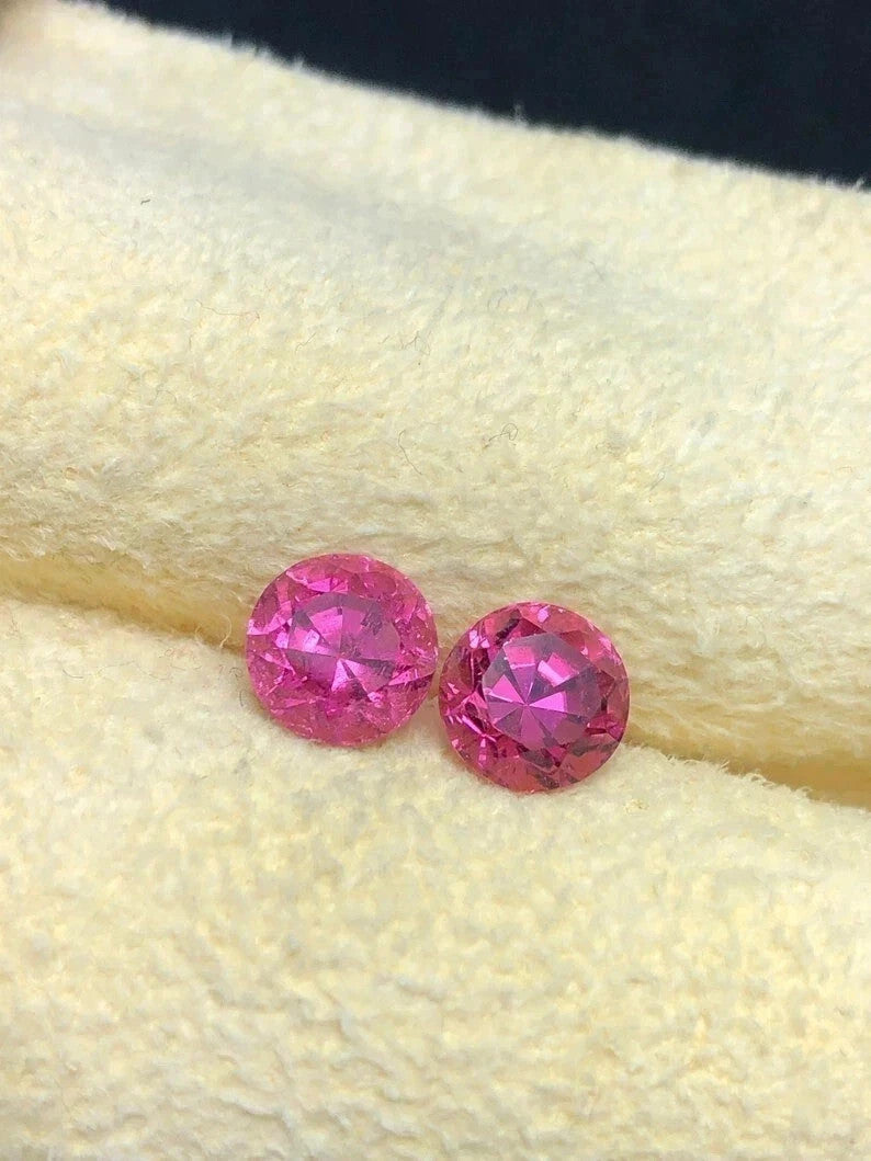 10 x 10 mm Pair Natural Pink Sapphire Round Cut GIE Certified Loose Gemstone A+