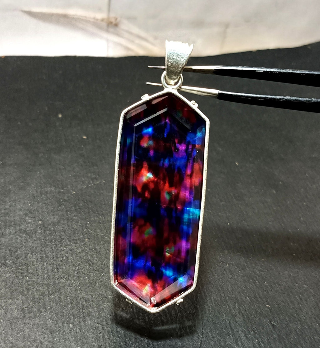 Certified Fancy Cut 110.75 Ct Natural Ammolite  Solid Silver Pendant Gemstone