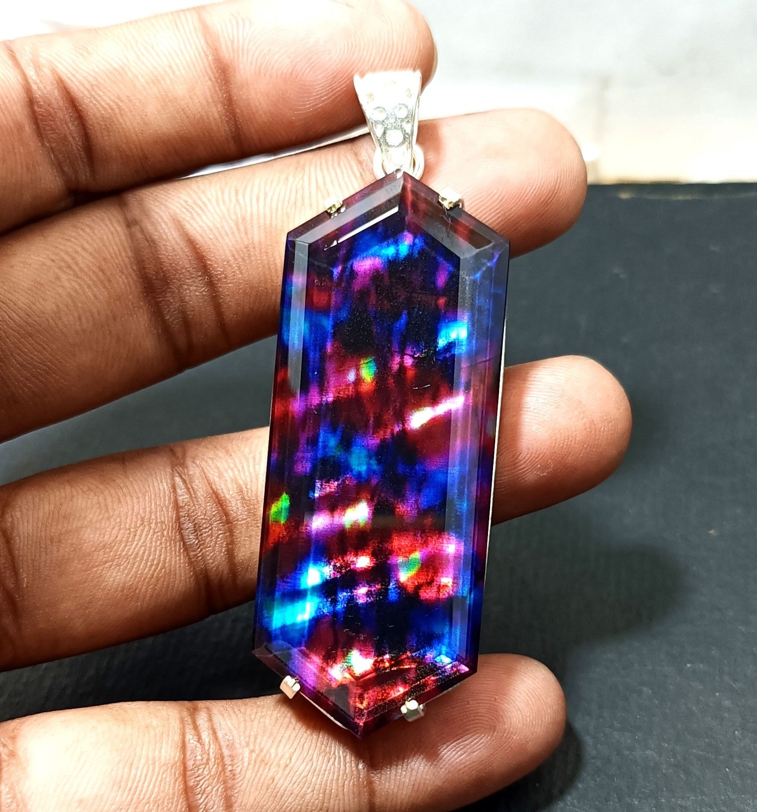 Certified Fancy Cut 110.75 Ct Natural Ammolite  Solid Silver Pendant Gemstone