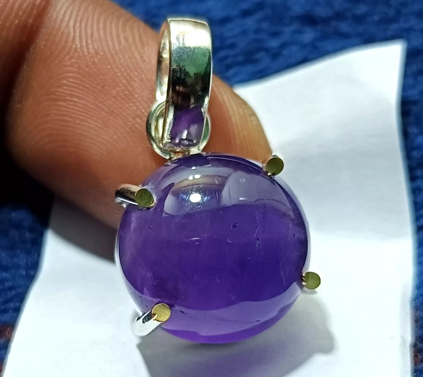 Round Cabochon Natural Violet Amethyst 27.60Ct Sterling Silver Flawless Pendant