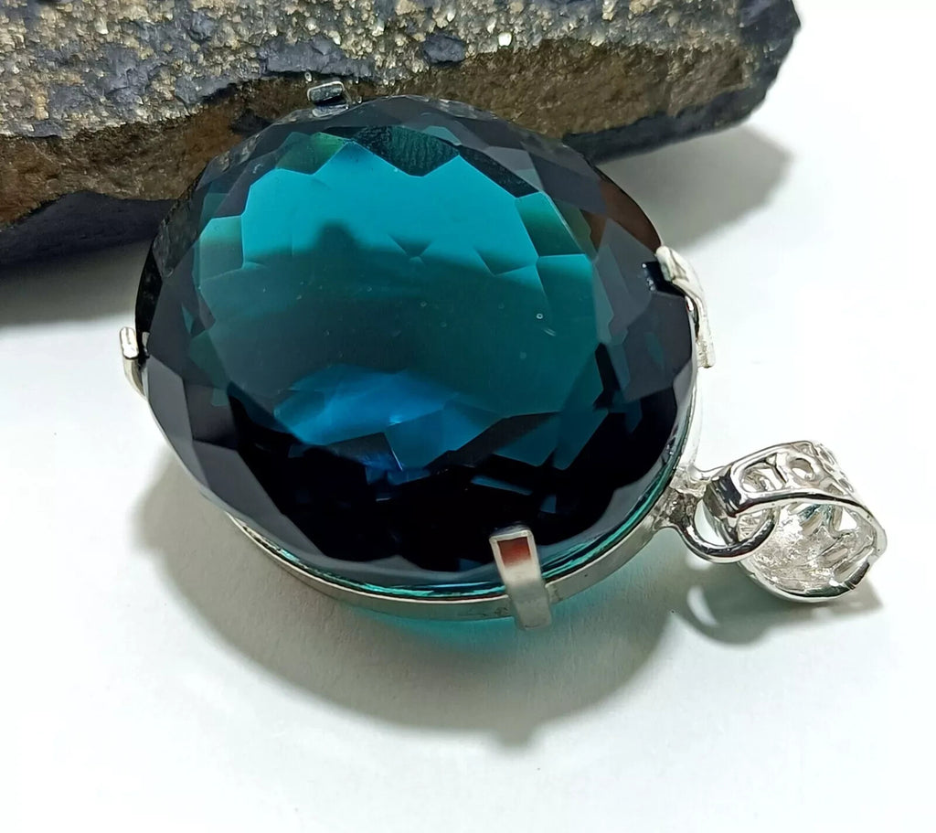 London Blue Topaz Pendant 925 Sterling Silver Pendant Gemstone Jewelry 132.00 Ct