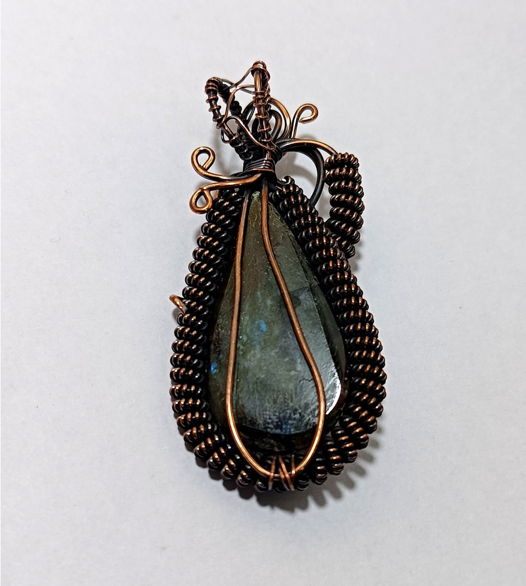 106.15 Ct Labradorite Wire Wrapped Handmade Copper Jewelry Pendant