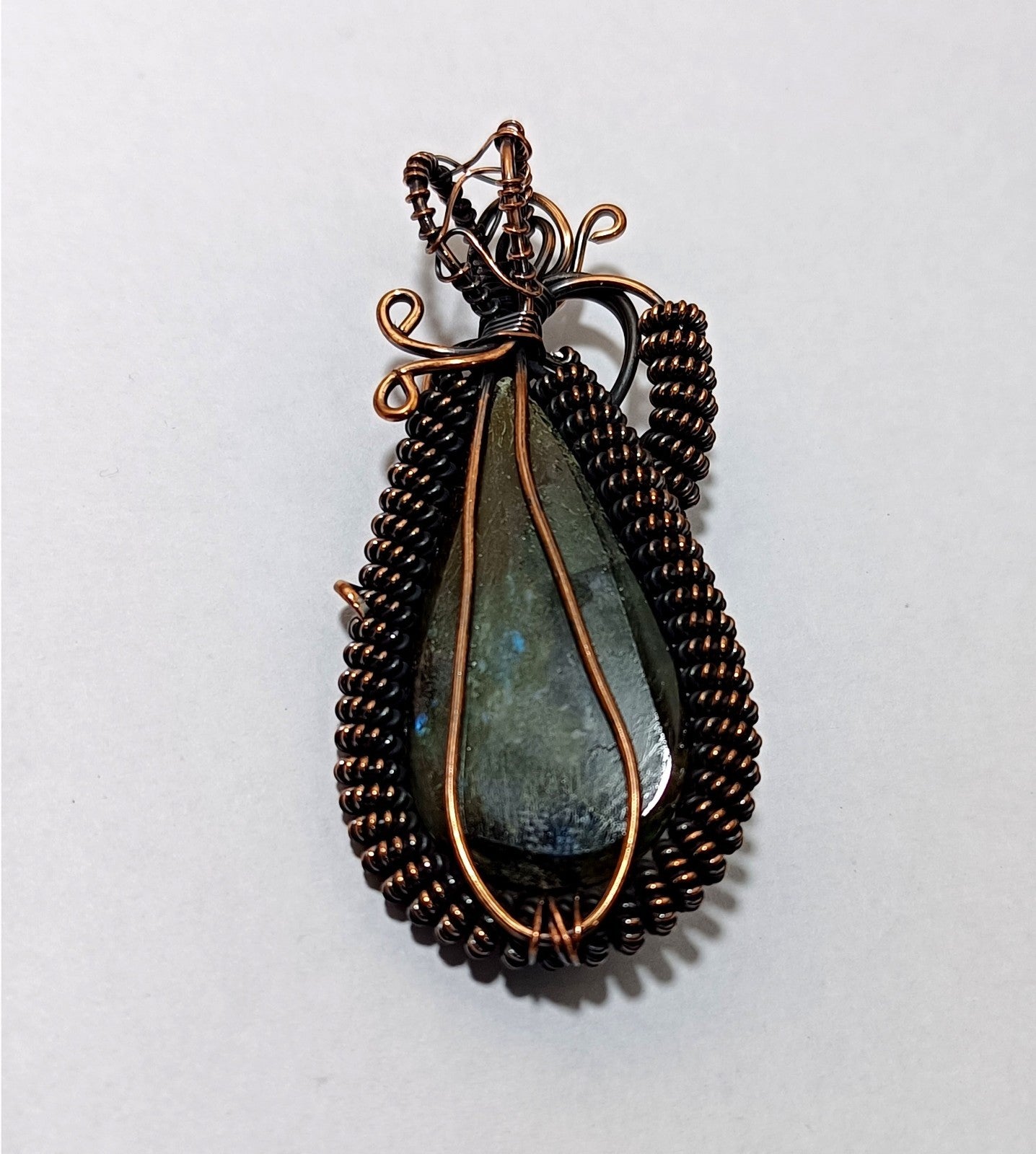 106.15 Ct Labradorite Wire Wrapped Handmade Copper Jewelry Pendant