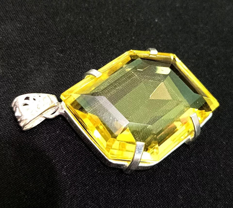118.10 Ct Fancy Cut Yellow Natural Topaz 925 Solid Silver Pendant Loose Gemstone
