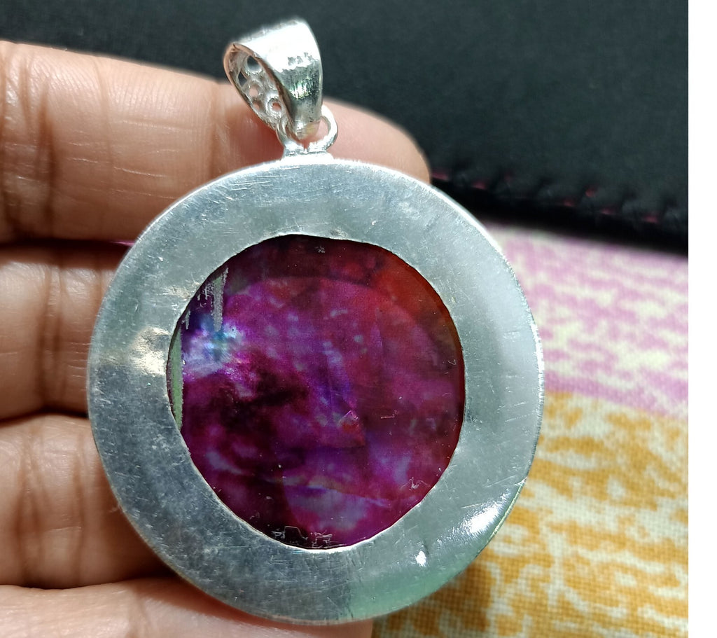 Certified Round Cut 118.50 Ct Natural Ammolite  Solid Silver Pendant Gemstone