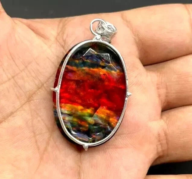 EGL Certified 75.20 Ct Natural Ammolite 925 Solid Silver Pendant Loose Gemstone