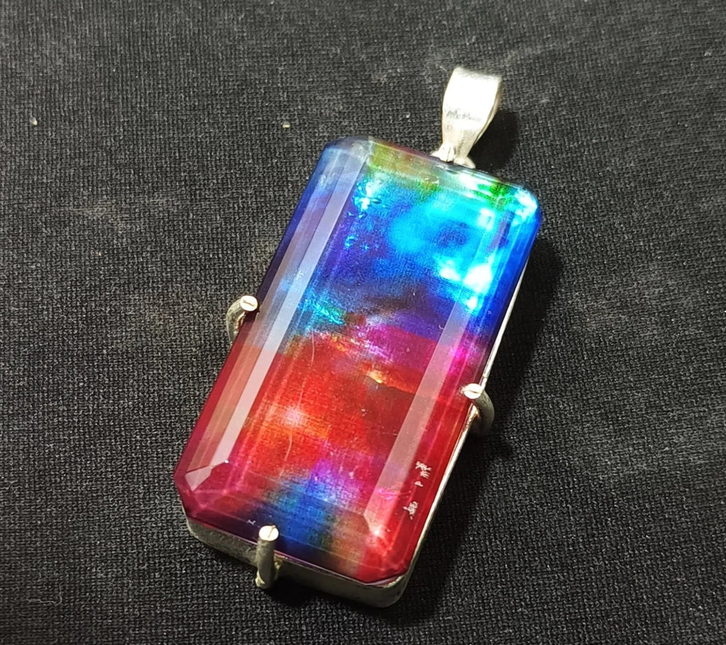 Certified 76.75 Ct Natural Ammolite Doublet Solid Silver Pendant Loose Gemstone