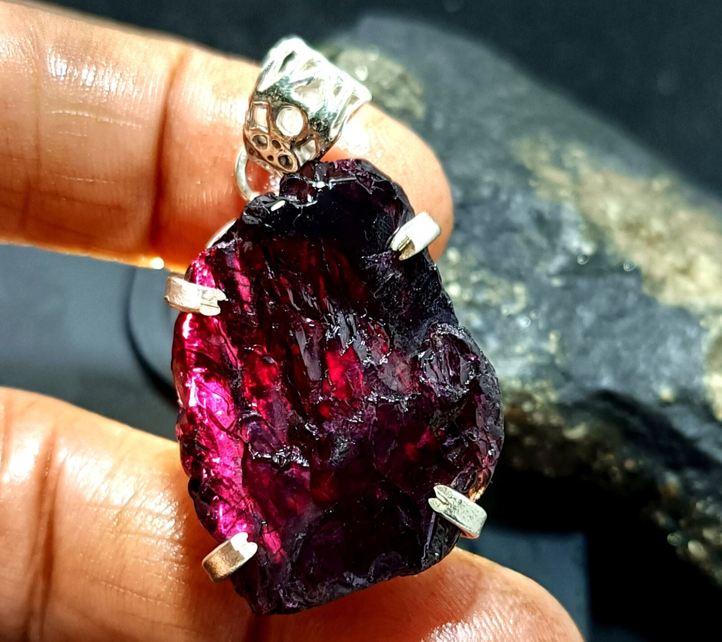 Rough Cut 77.05Ct Painite Gemstone 925 Sterling Silver Pendant,Gift For Her Love