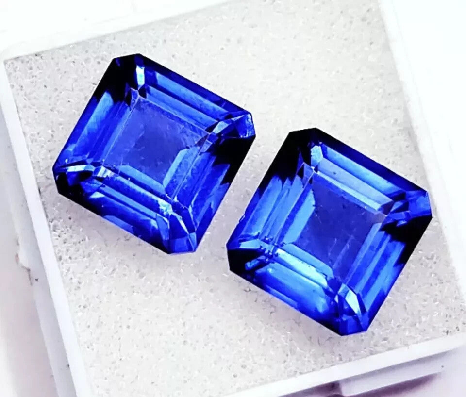 18 Ct Loose Gemstone Natural Blue Sapphire Pair Square Cut Certified 2 Pcs lot