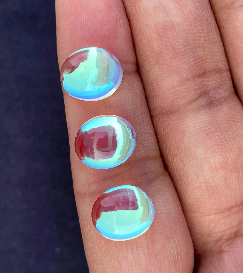 3 Pcs Beautiful Natural Rainbow Mystic Quartz Smooth Oval Cabochon,12x10 MM Gems