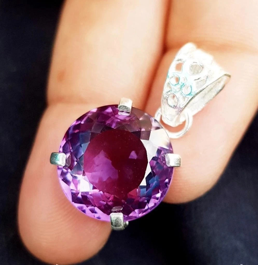 Certified 22 CT Natural Boi-Color Alexandrite Pendant Silver Jewelry gemstone
