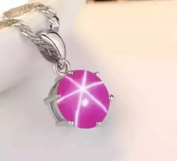 Certified Natural Pink Star Ruby Pendant 925 Solid Silver 20.60 Ct+ Round Gems