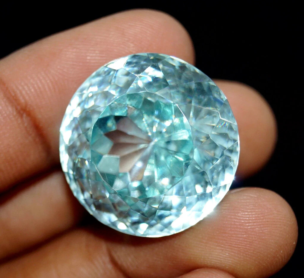 Certified Natural Water Blue Zircon 43.70 Ct Cambodian Round Cut Loose Gemstone