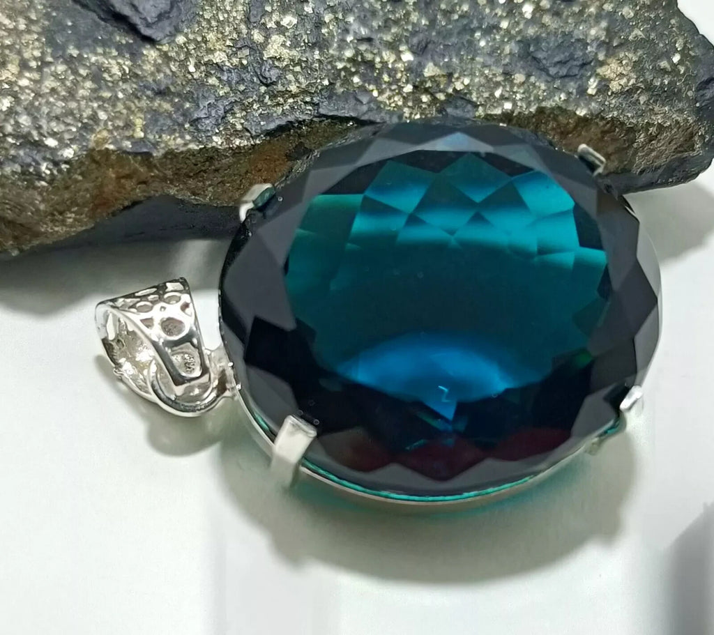 London Blue Topaz Pendant 925 Sterling Silver Pendant Gemstone Jewelry 132.00 Ct