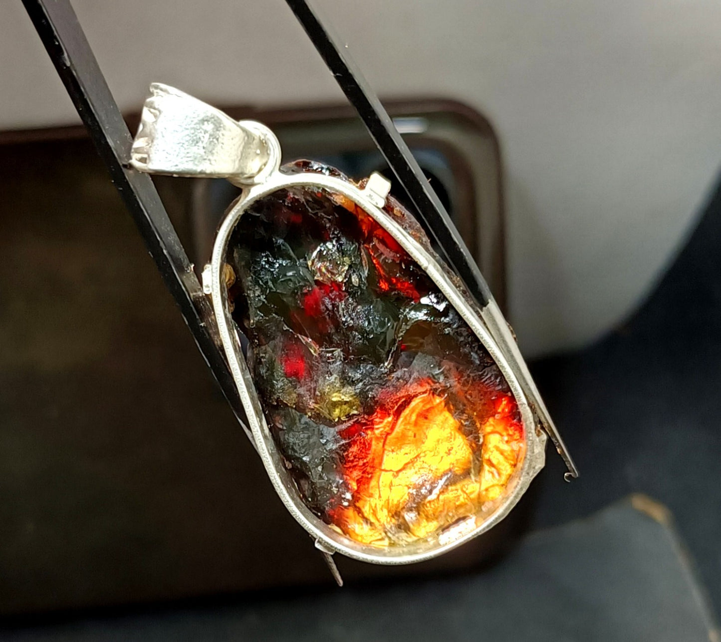 Natural Handmade 46.85 Ct Amber Rough Sterling Solid Silver Pendant Gemstone