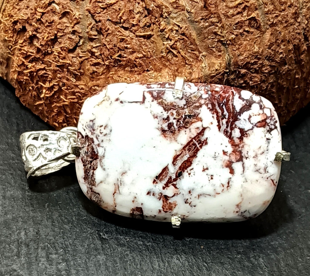 45.65 Ct Natural White Turquoise Slab 925 Solid Silver Pendant Loose Gemstone