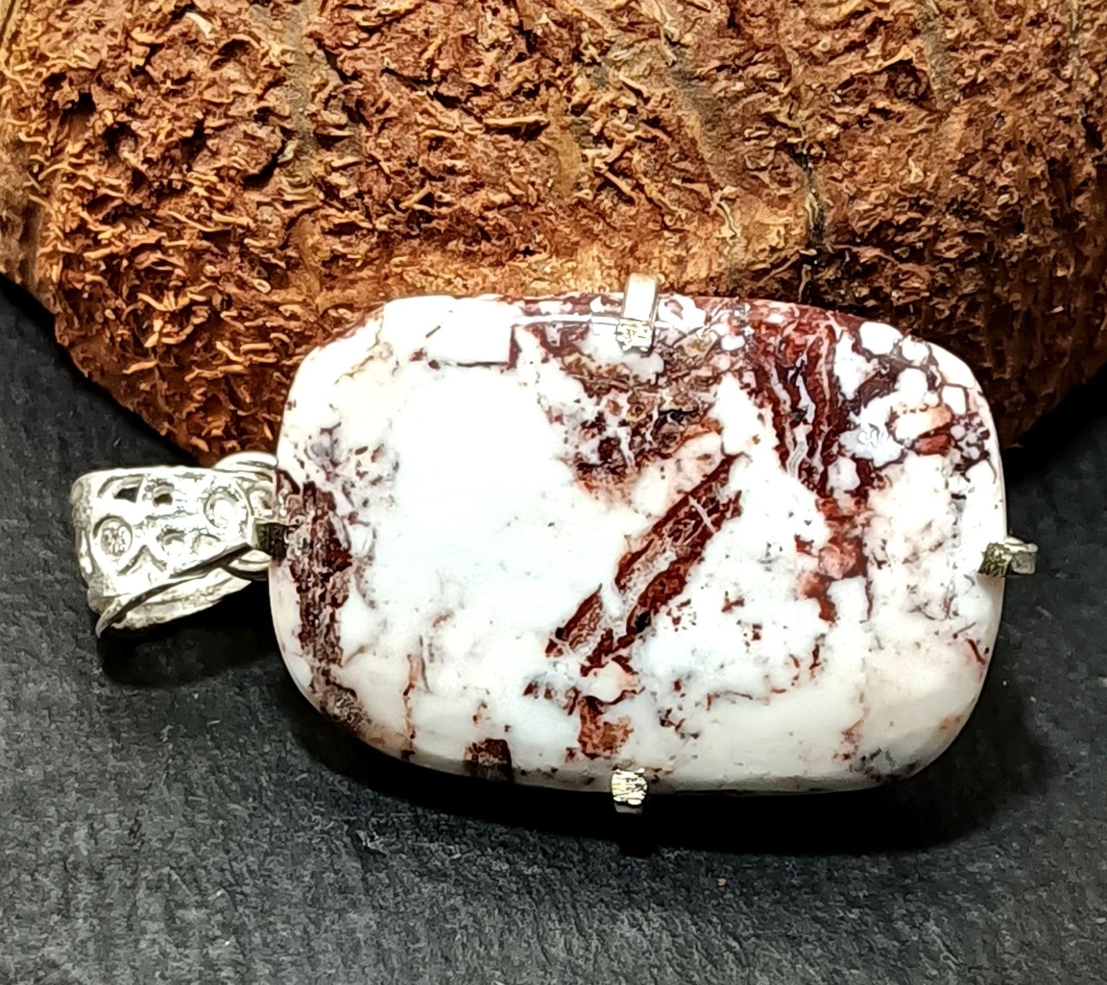 45.65 Ct Natural White Turquoise Slab 925 Solid Silver Pendant Loose Gemstone