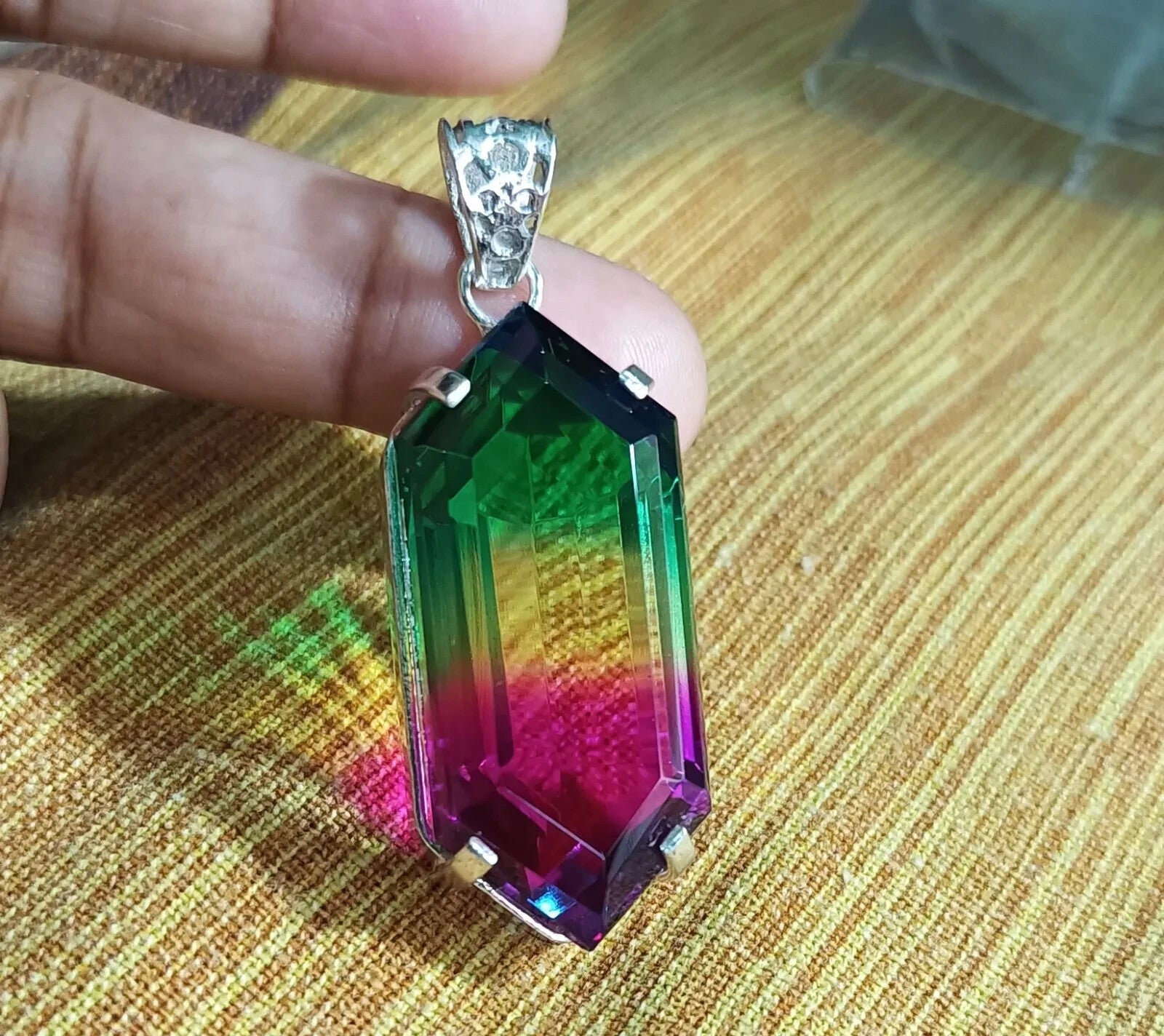 Multi-Color Loose Natural 102.20 Ct Tourmaline Pendant 925 Solid Silver Gemstone