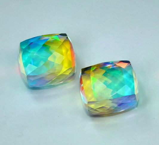 Natural Rainbow Mystic Quartz 98 Ct Cube Cut Untreated Loose GEMSTONE (PAIR 2)