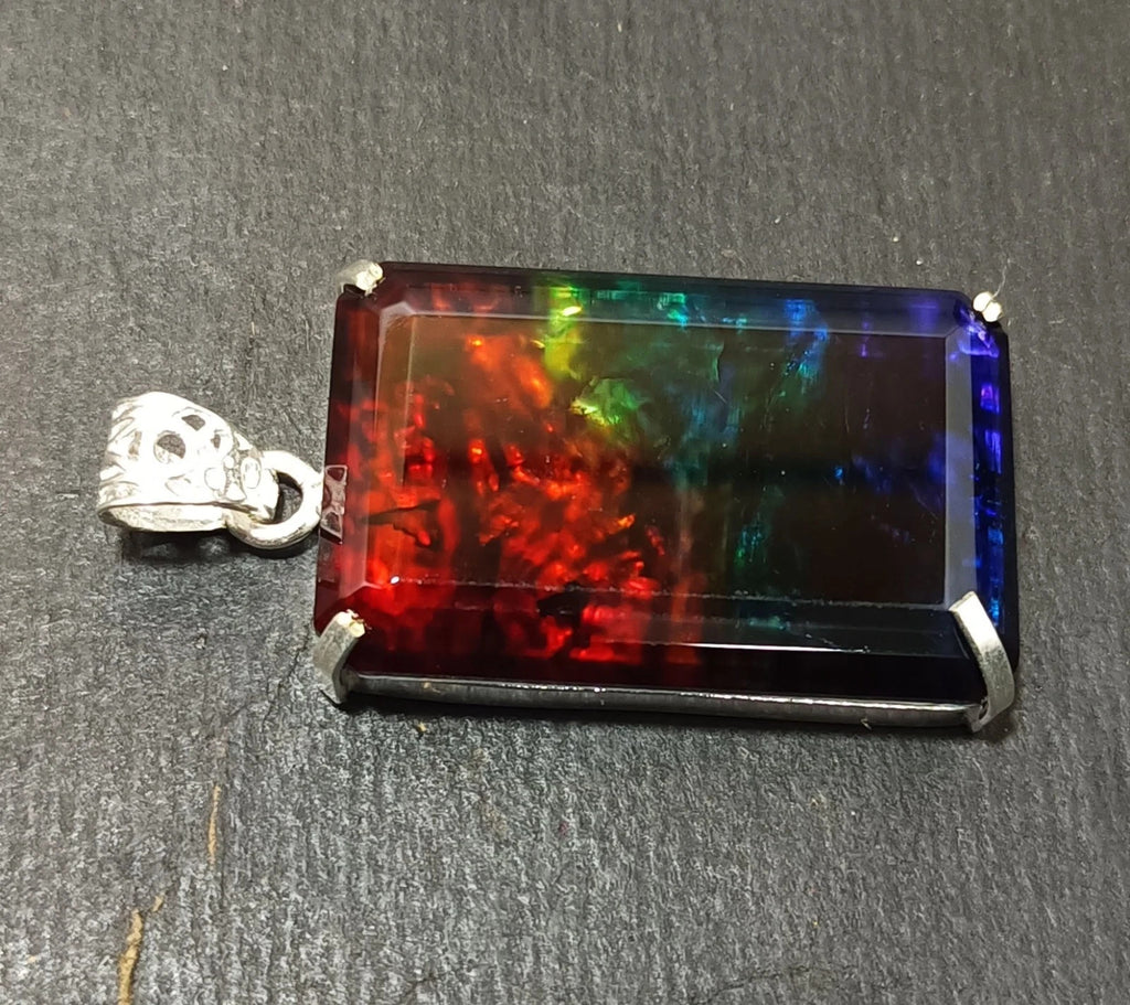 Certified 98.70 Ct Natural Ammolite 925 Solid Silver Rainbow Pendant Gemstone