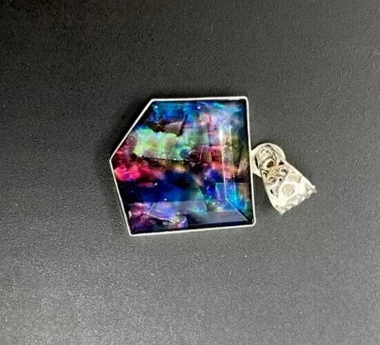 Certified 41.70 Ct Natural Ammolite 925 Solid Silver Rainbow Pendant Gemstone