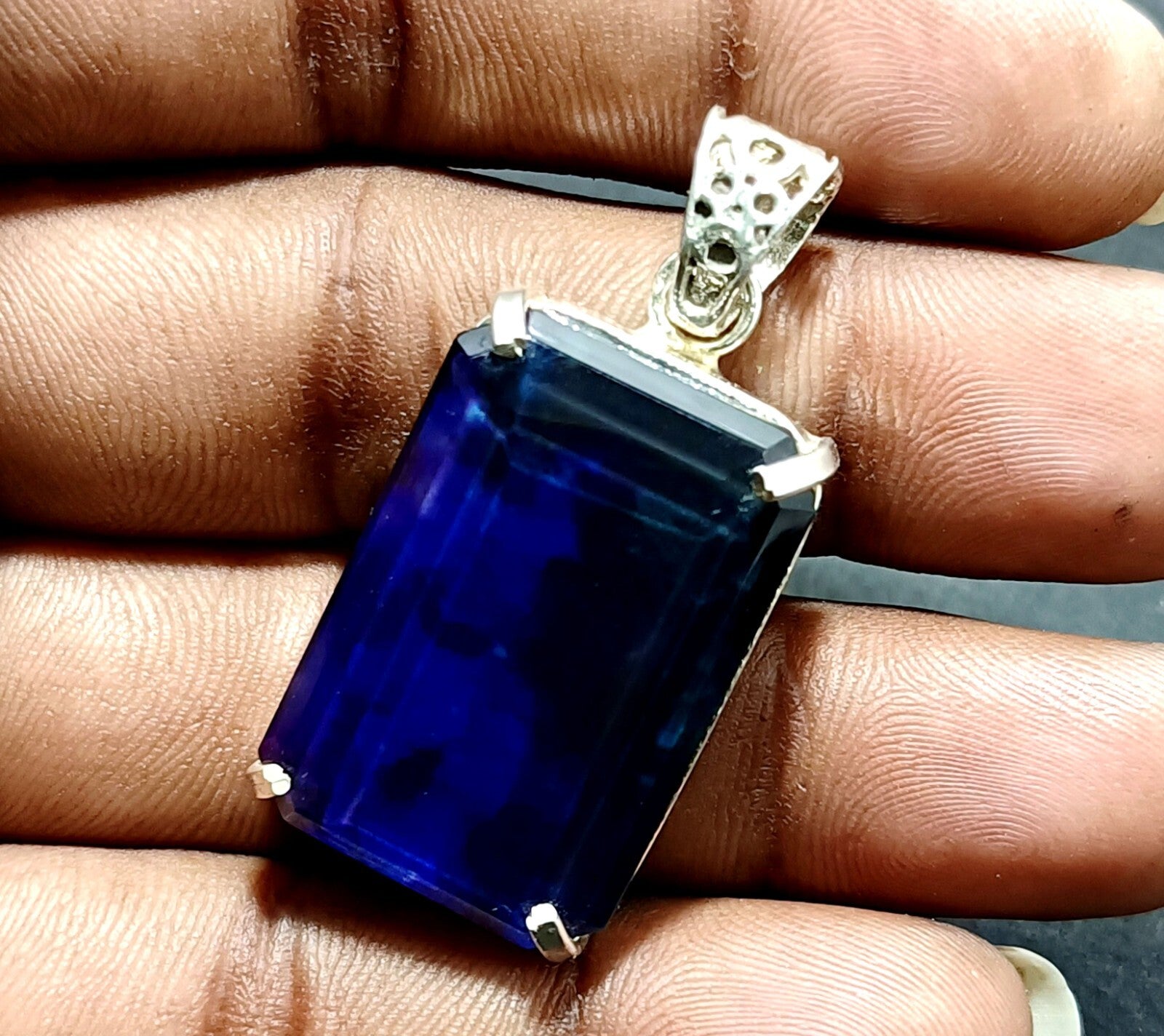 Certified 57.70Ct Natural Ammolite 925 Silver Emerald Cut Pendant Loose Gemstone