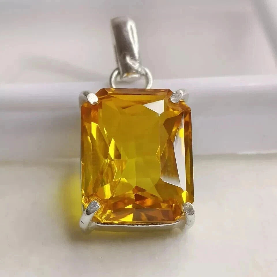 28 Ct+ Natural Yellow Sapphire Emerald Cut 925 Solid Silver Pendant Gemstone