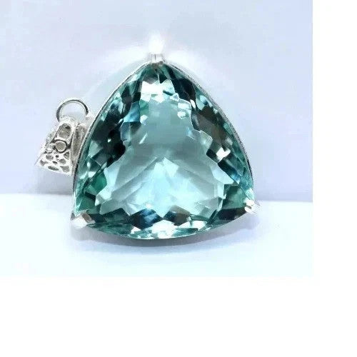 37.9Ct Trillion Aquamarine Natural Topaz 925 Solid Silver Pendant Loose Gemstone