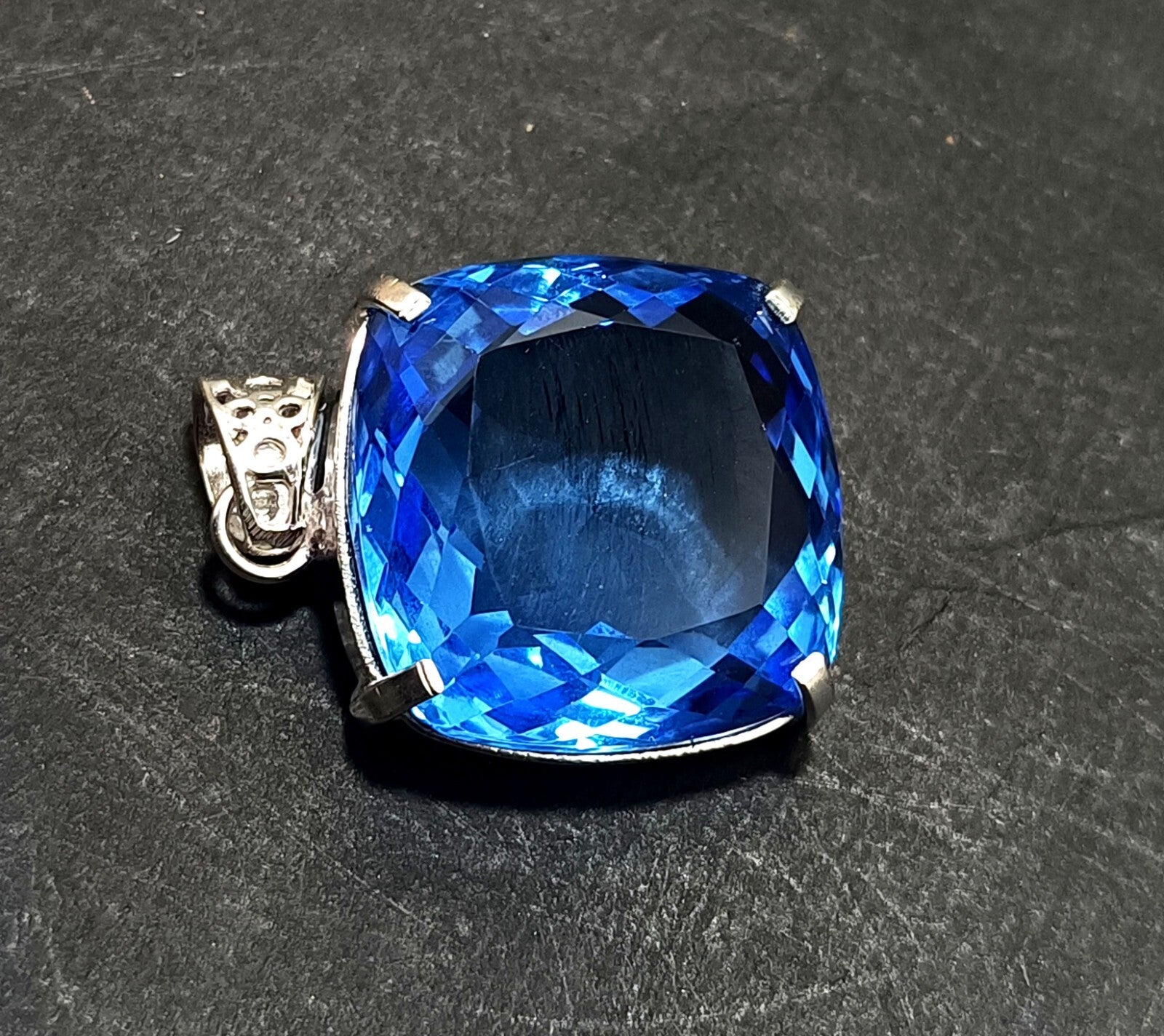 Certified Natural 89.00 Ct Brazilian Blue  Cushion Topaz Pendant Loose Gemstone