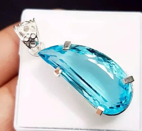 70.65Ct Blue Topaz Sterling Silver Certified Fancy Pendant For jewelry Gemstone