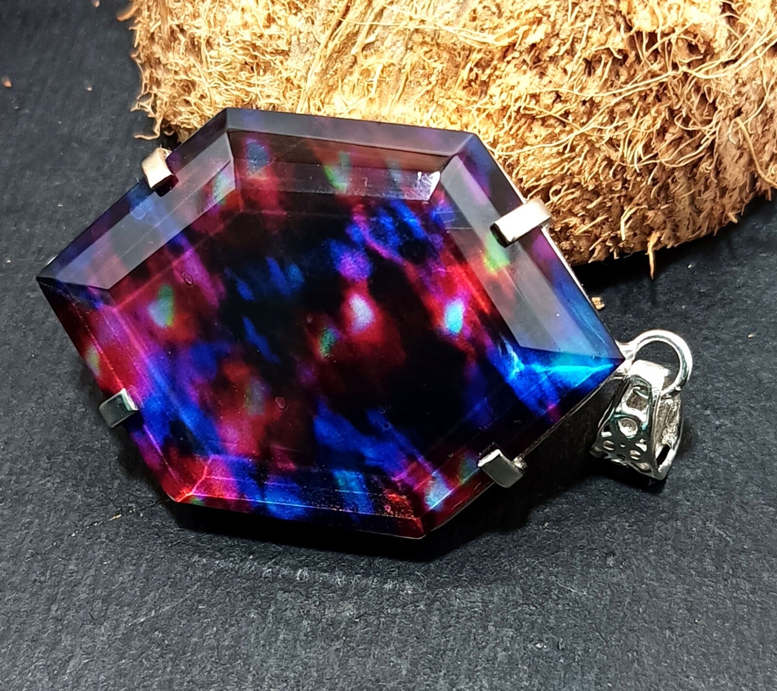 102.55 Ct Natural Ammolite 925 Solid Silver PENDANT MultiColor CertifiedGemstone