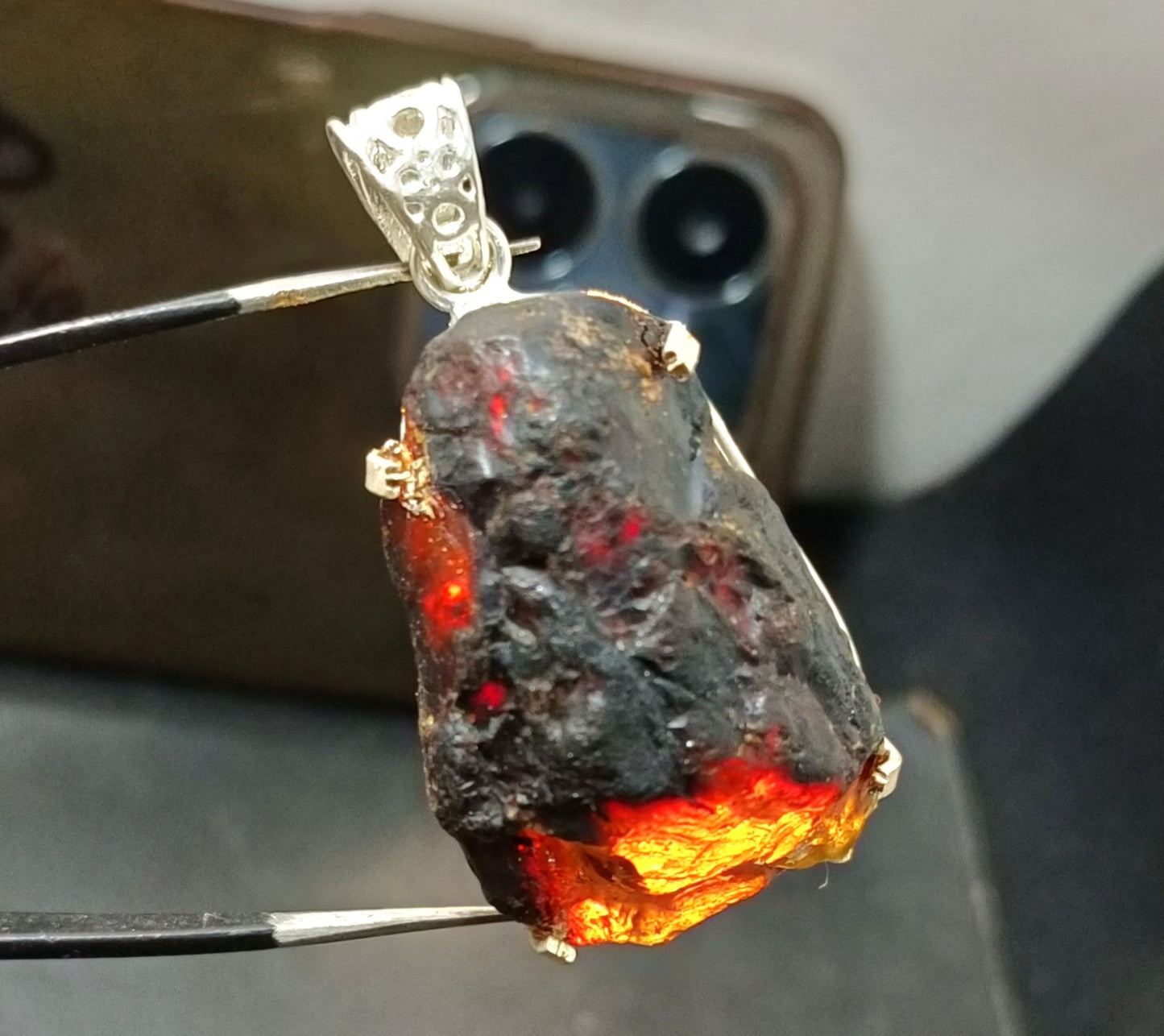 Natural Handmade 46.85 Ct Amber Rough Sterling Solid Silver Pendant Gemstone