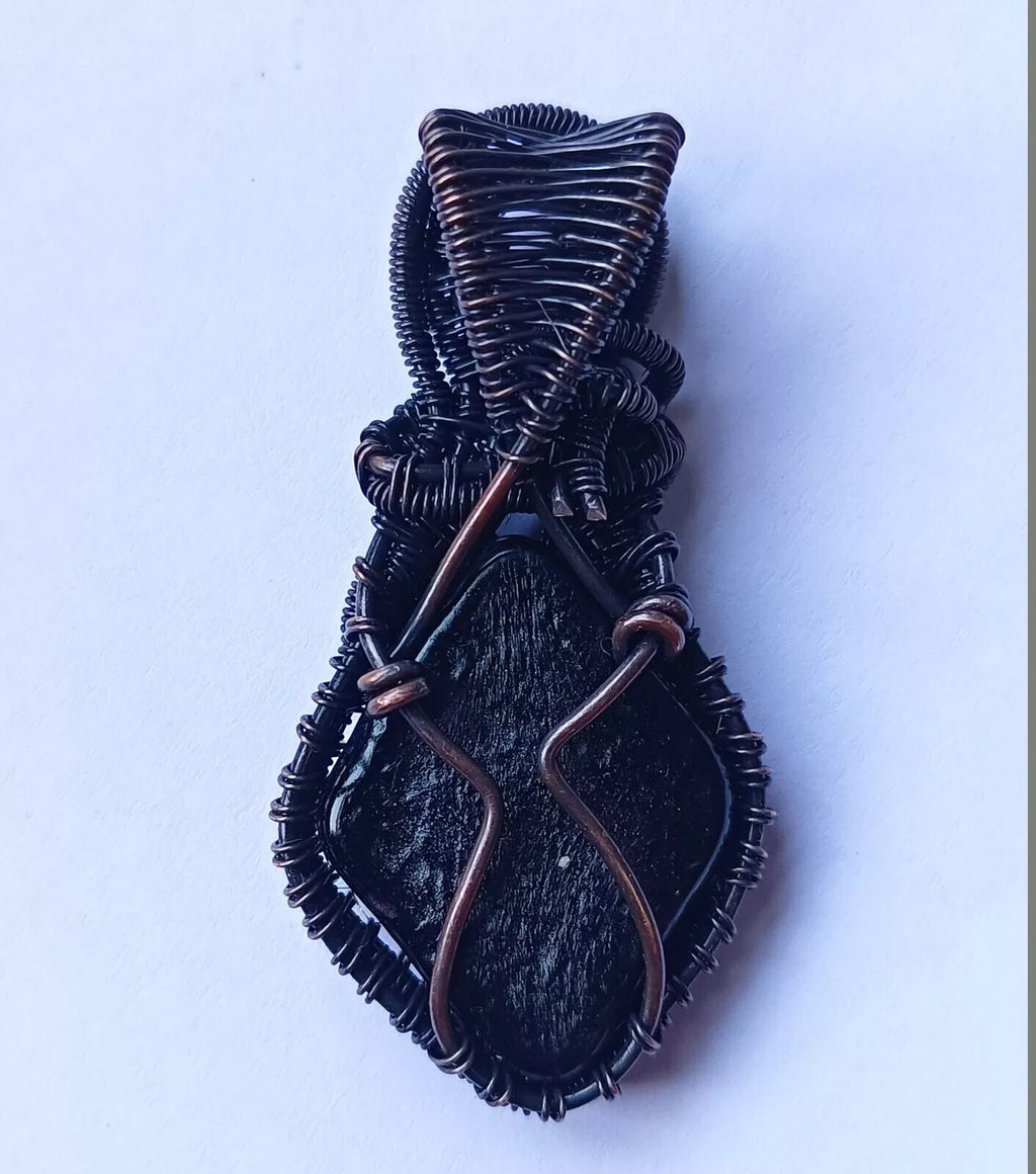 122.5 CT Black Color Evil Eye Gemstone Wire Wrapped Sister Pendant Copper 3.23'