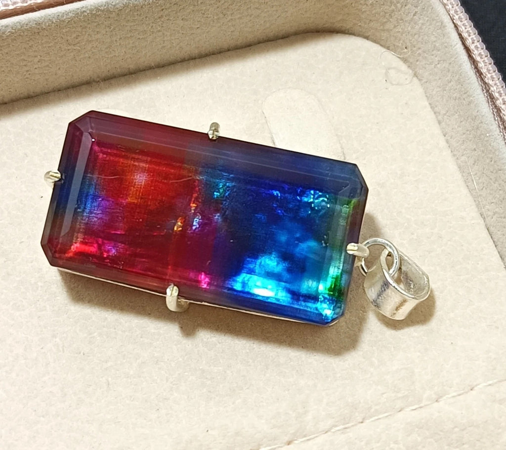 Certified 76.75 Ct Natural Ammolite Doublet Solid Silver Pendant Loose Gemstone