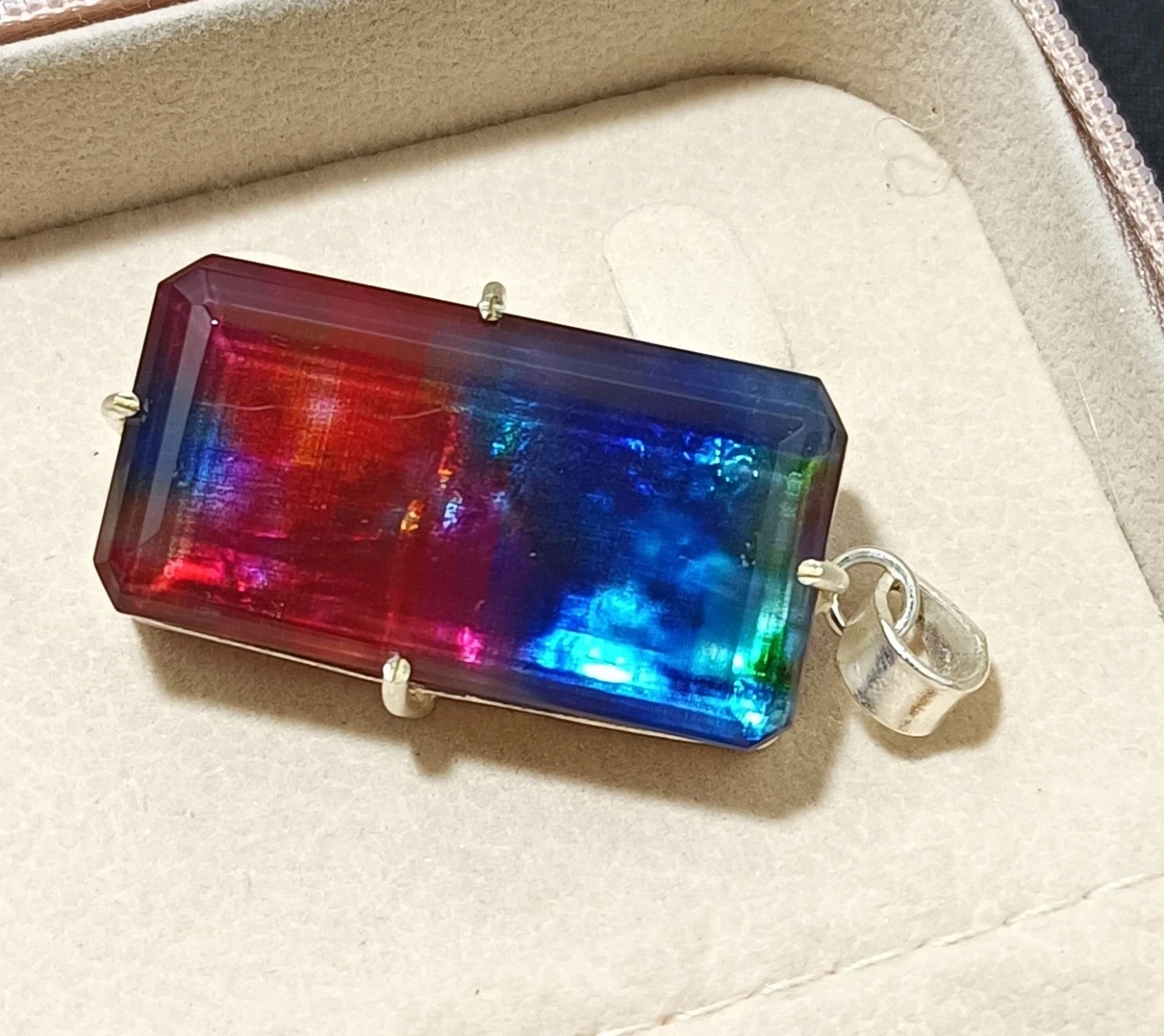 Certified 76.75 Ct Natural Ammolite Doublet Solid Silver Pendant Loose Gemstone