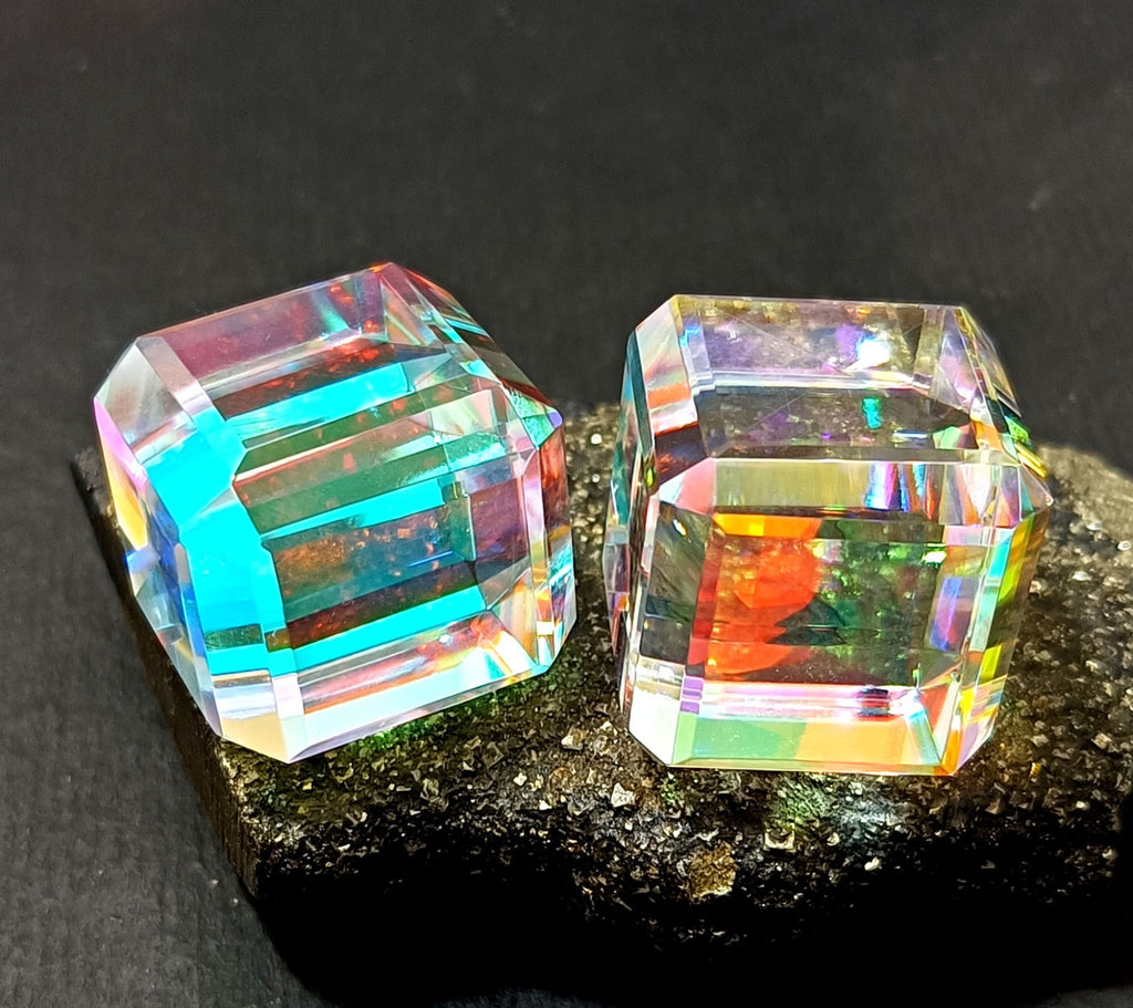 EGL Certified 243.05 Ct Natural Cube Cut Rainbow Color Mystic Loose Gems 2 pcs