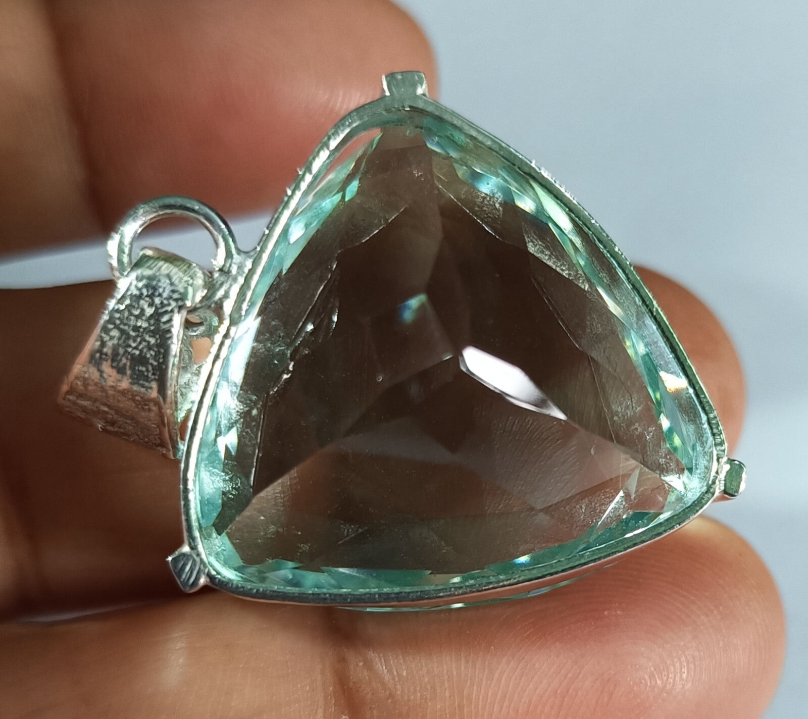 67.90Ct Certified Natural Topaz 925 Solid Silver Trillion Pendant Loose Gemstone