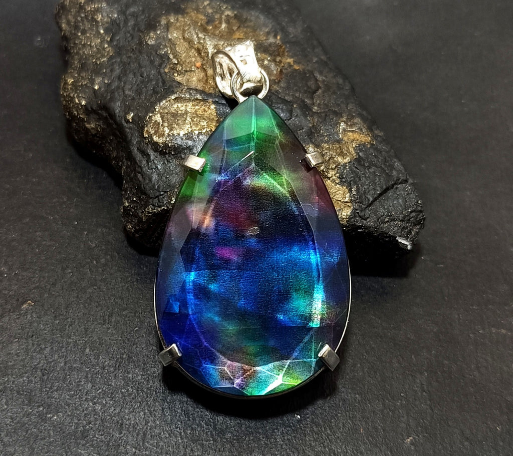 Certified 91.35 Ct Natural Ammolite 925 Solid Silver Rainbow Pendant Gemstone