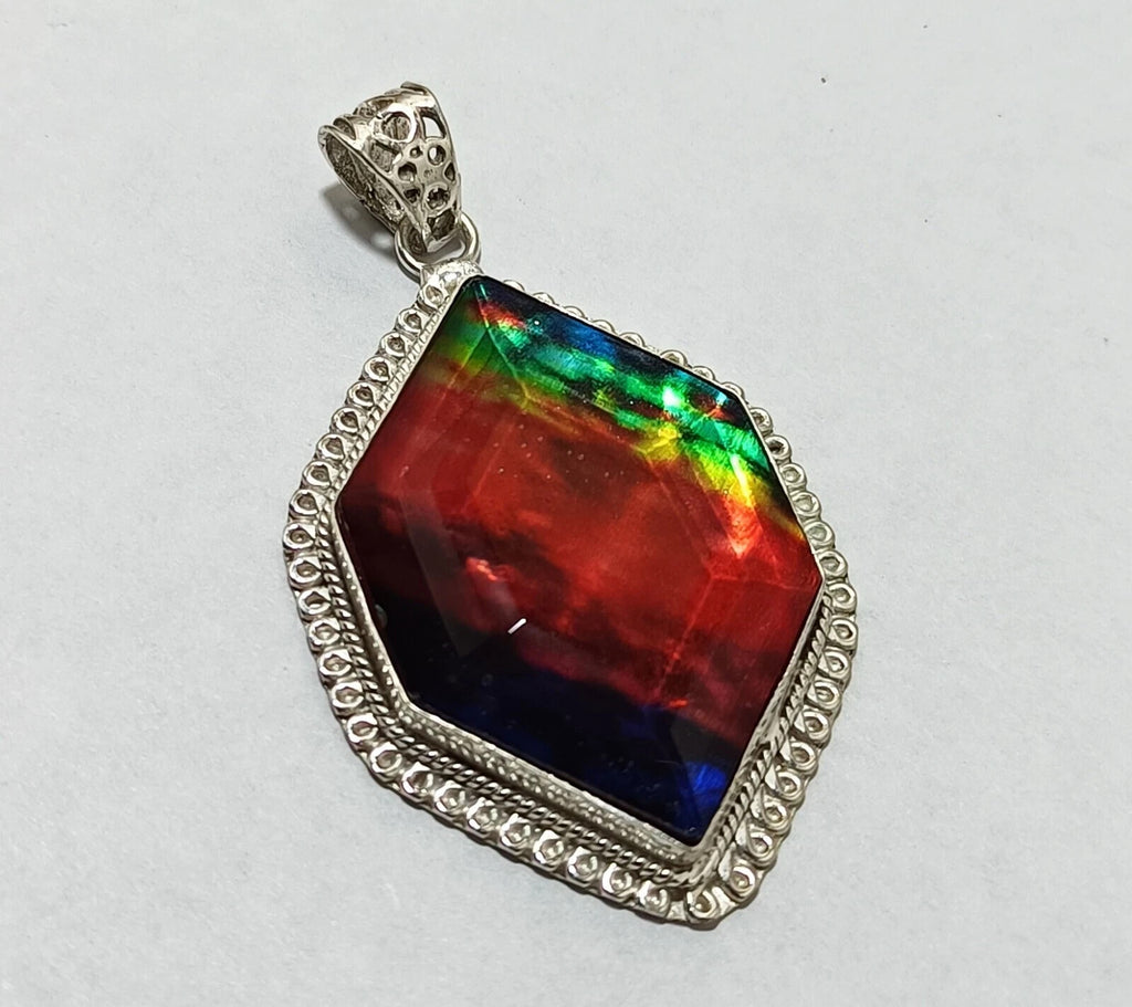 Certified 87.85 Ct Natural Ammolite 925 Solid Silver Fancy Cut Pendant Gemstone