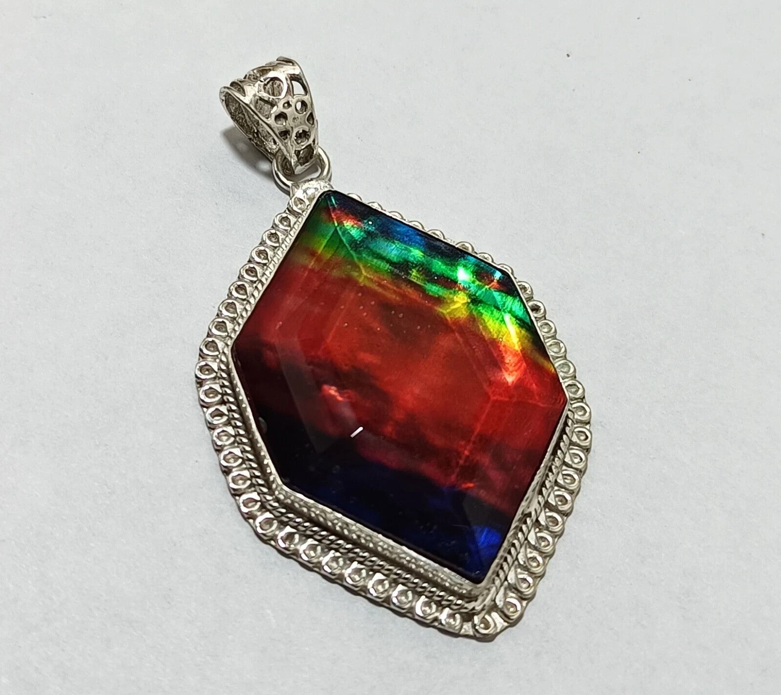 Certified 87.85 Ct Natural Ammolite 925 Solid Silver Fancy Cut Pendant Gemstone