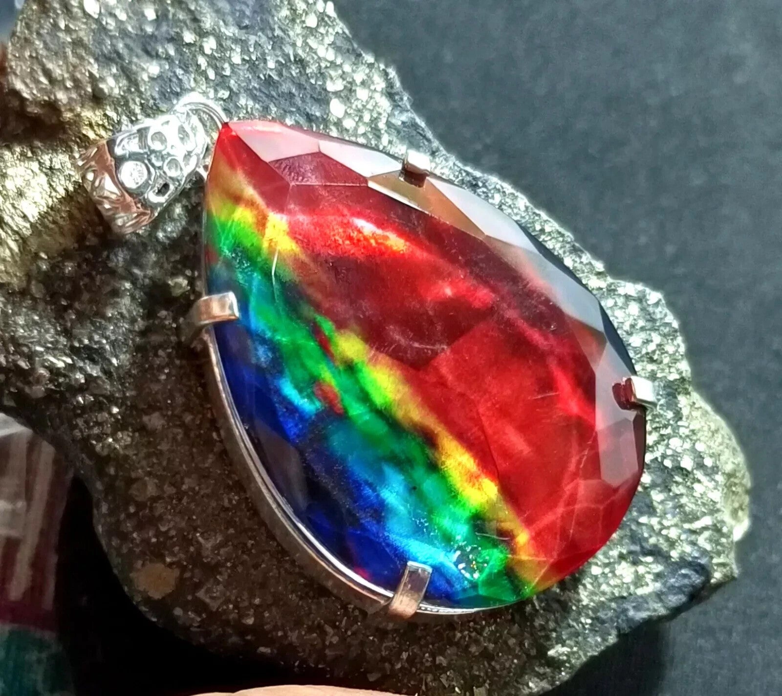 86.50 Ct Natural Ammolite 925 Solid Silver PENDANT MultiColor Certified Gemstone