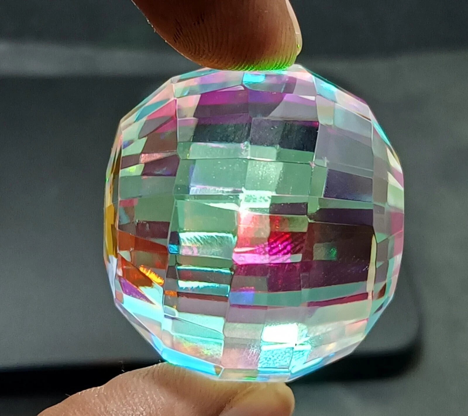 246.40 Ct+ Top Natural Rainbow Mystic Topaz Ball Shape Brilliant Loose Gemstone