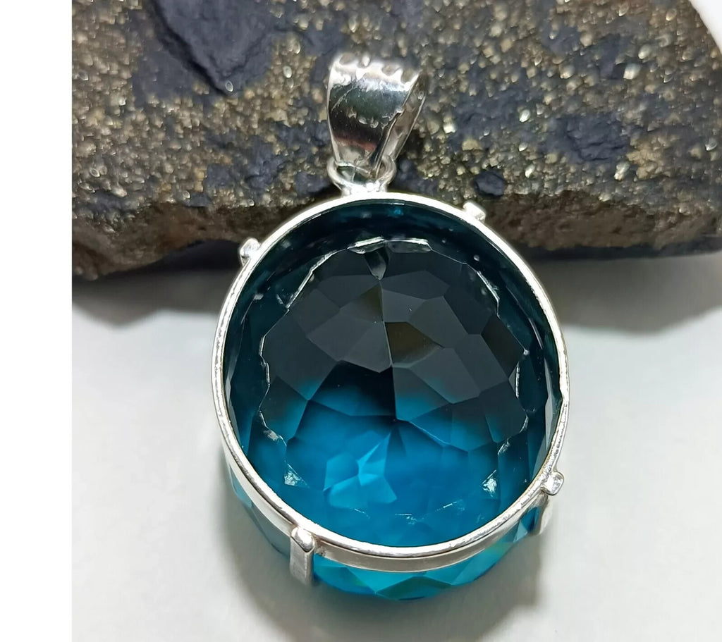 London Blue Topaz Pendant 925 Sterling Silver Pendant Gemstone Jewelry 132.00 Ct