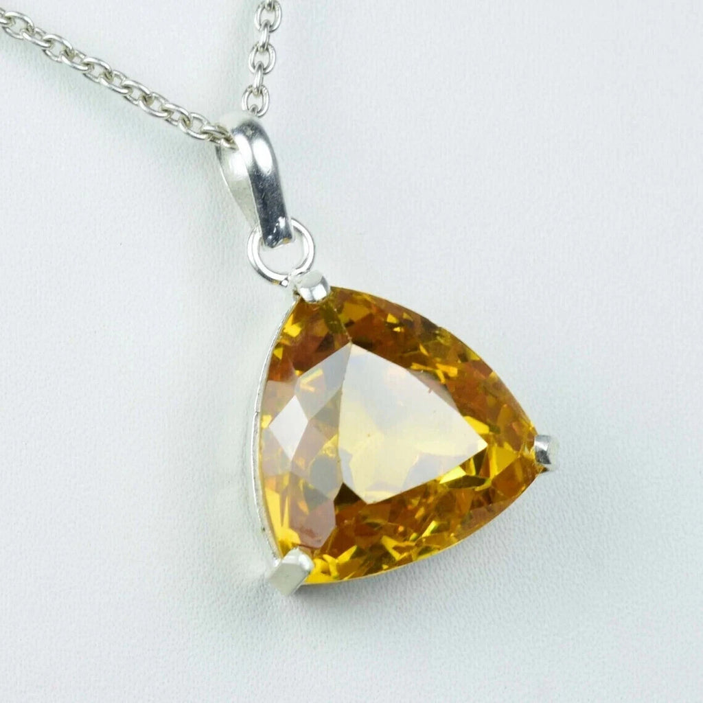 50 Ct Lemon Topaz Trillion Gemstone Sterling Silver Handmade Certified Pendant