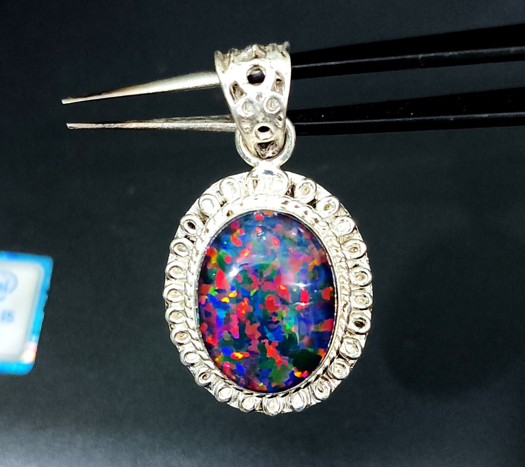 Sterling Silver Triplet Oval Opal Gemstone Handmade Pendant Jewelry 28.65 Ct