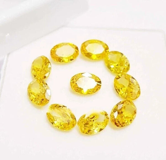 Natural Certified 7X5 MM Yellow Sapphire Oval Cut Ceylon Gemstone 17 Pcs Lot