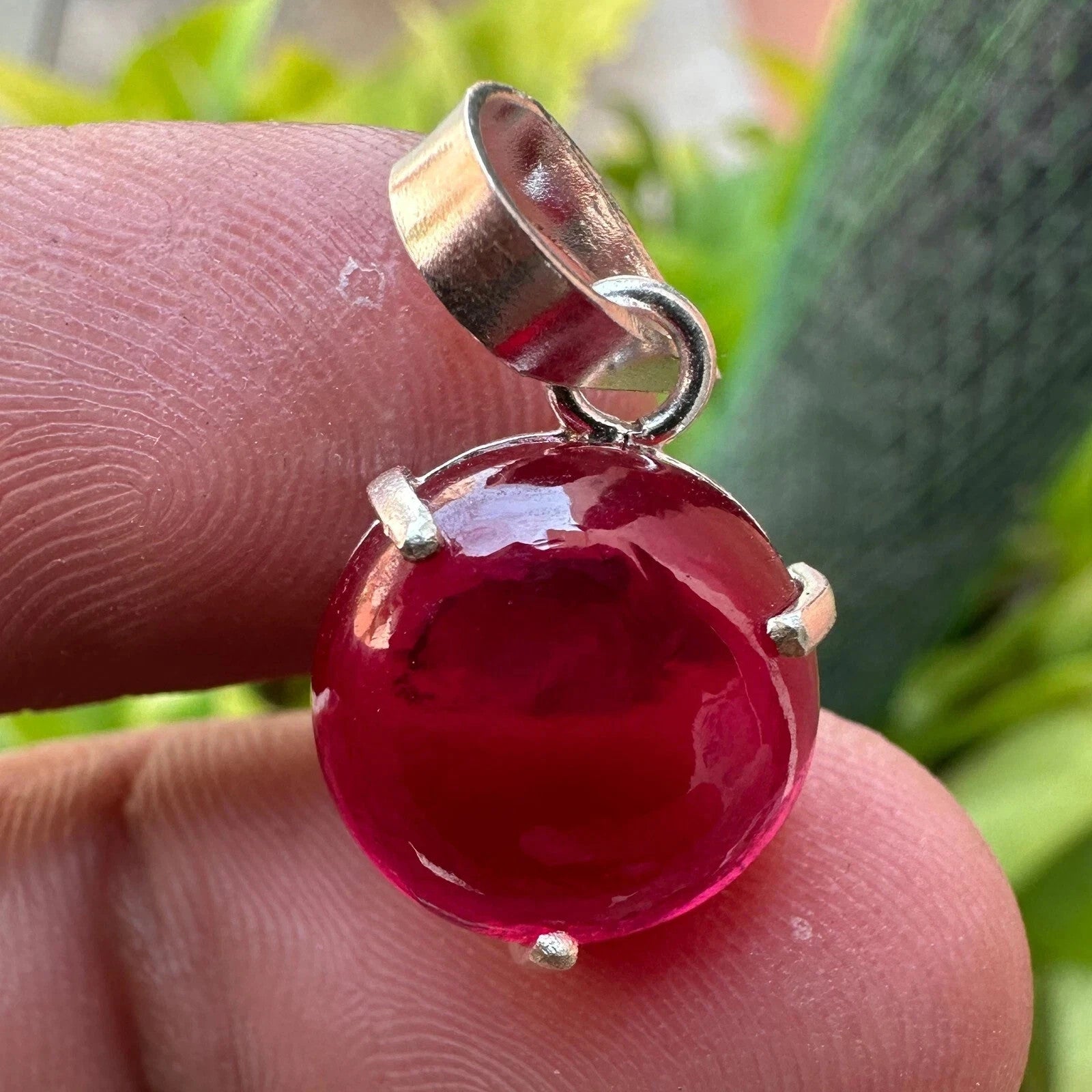 20.90 Ct Natural Ruby Cabochon Pendant Necklace in 925 Silver Handmade Jewelry