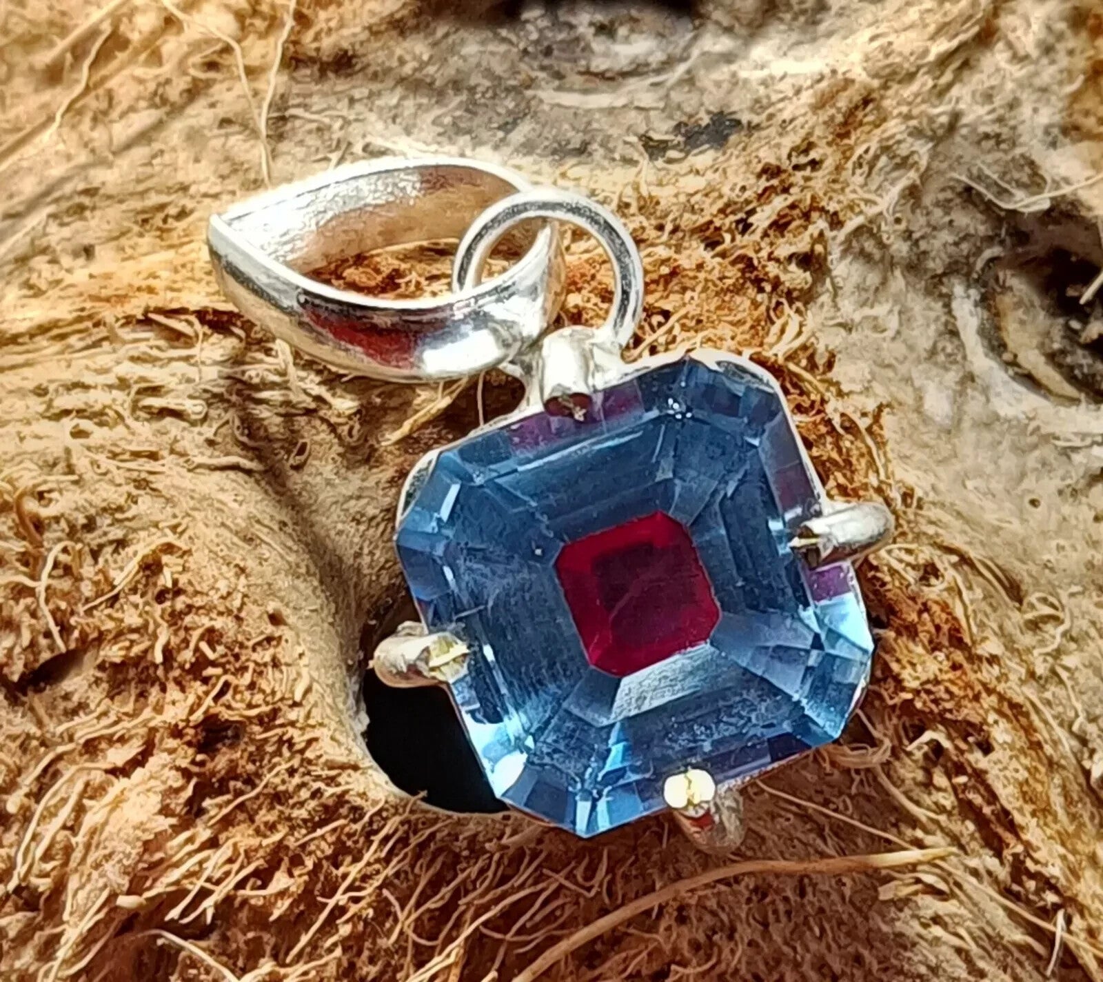 Bi-Color Pitambari Sapphire Asscher Cut Natural 16.85 Ct 925 Silver Pendant Gem